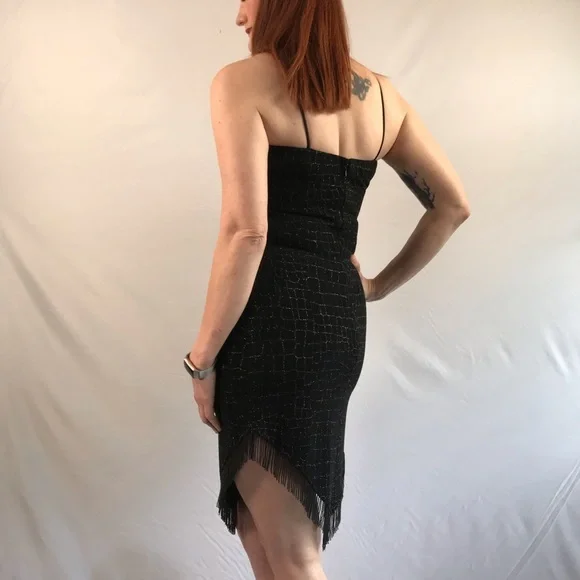Sold—90s Vintage Cache Black Cocktail Halter Dress - Picture 4 of 14